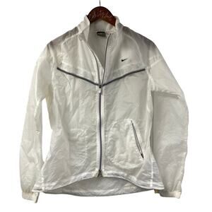 Nike Paper Thin Rain Running Jacket White Semi Sheer Full Zip Medium